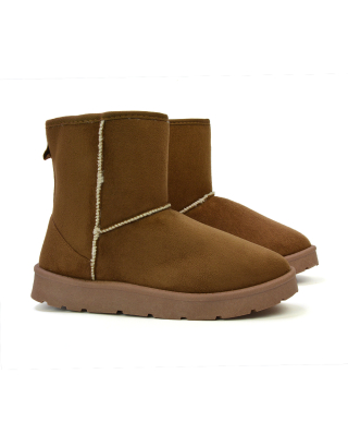 Junie Classic Flat Ankle Winter  Boots with Faux Fur Insoles in Chestnut