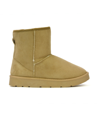 Junie Classic Flat Ankle Winter  Boots with Faux Fur Insoles in Sand
