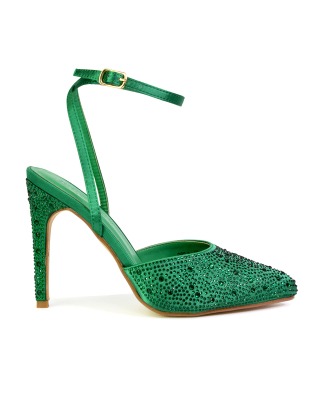 Indyah Diamante Court Shoes Stiletto High Heels Strappy Sandals in Green