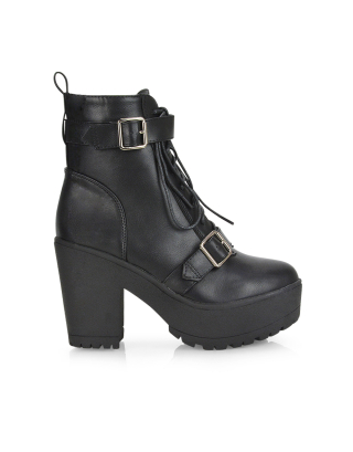 Buckle Lace Up Chunky Combat Boots