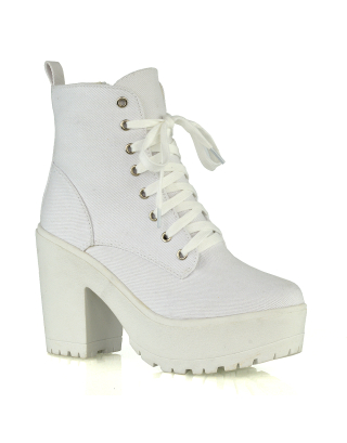 white boots, white ankle boots, white lace up boots
