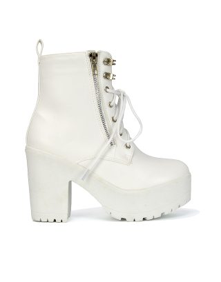 White Lace Up Boots