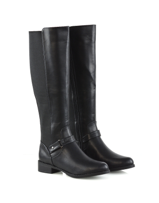 MIKAYLA BLACK SYNTHETIC LEATHER BOOTS 