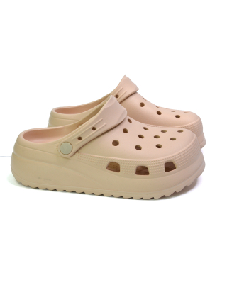 Cloud Rubber Shoes Holiday Flatform Clogs Slippers Summer Sandal in Nude