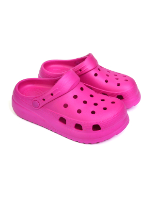 Cloud Rubber Shoes Holiday Flatform Clogs Slippers Summer Sandal in Fuchsia