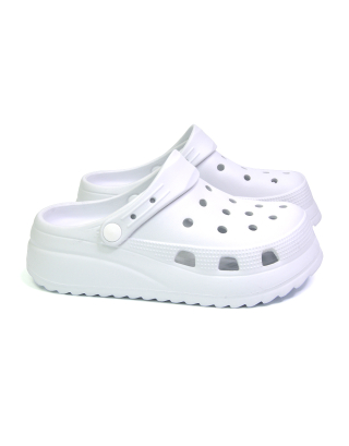 Cloud Rubber Shoes Holiday Flatform Clogs Slippers Summer Sandal in White 