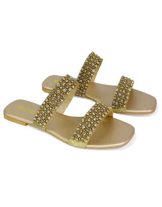 gold flat sandals