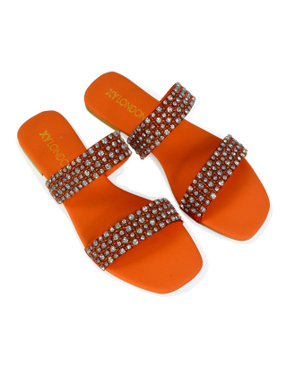 orange diamante sandals