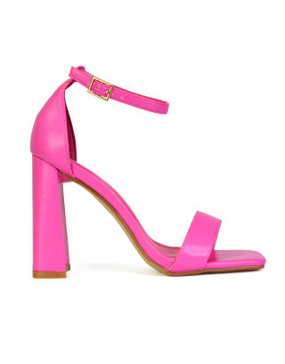 pink block high heels