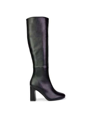 black high heel knee high boots