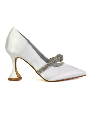 white flared heels