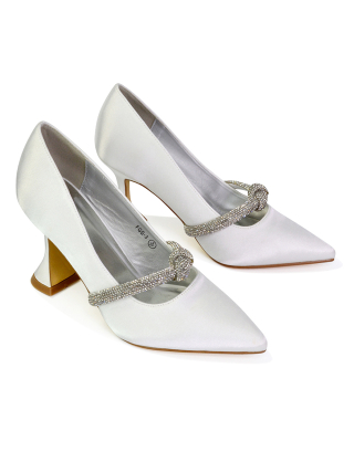 white flared heels