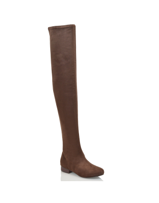 WILLOW FLAT RIDING FAUX SUEDE THIGH KNEE HIGH BOOTS IN BROWN