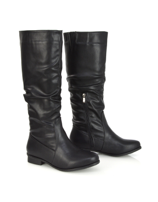 Black Knee High Boots, Black Long Boots, Black Flat Boots