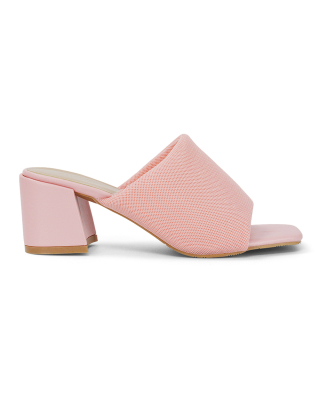 Pink Mid Block Heel Sandals