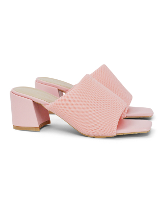 Pink Mid Block Heel Sandals
