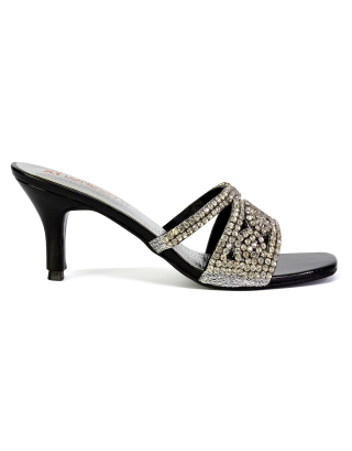 black diamante heels, black heels, black high heels

