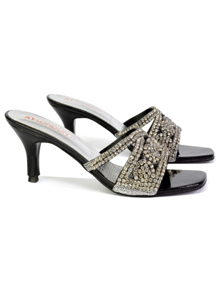 black diamante heels, black heels, black high heels
