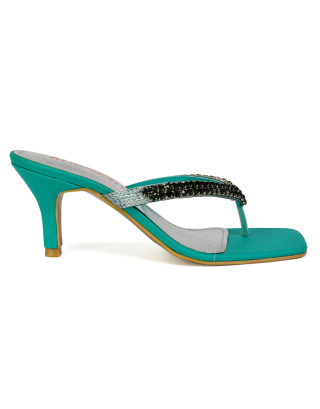 green diamante heels