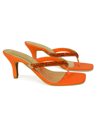 orange diamante heels