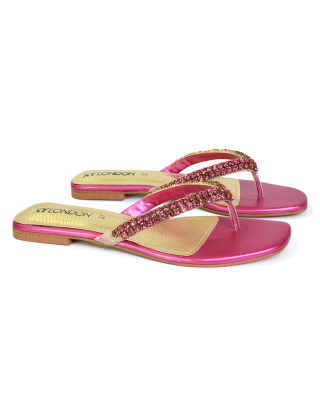 pink flat diamante sandals