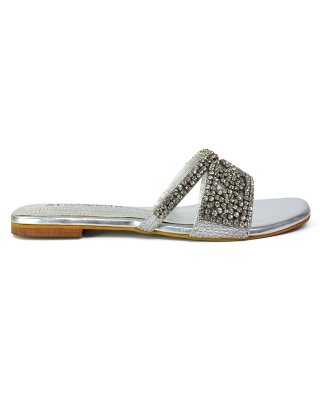 silver diamante sandals