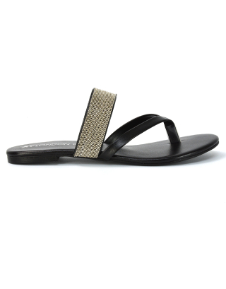 black toe post sandals, black chain flip flops, black fashion sandals
