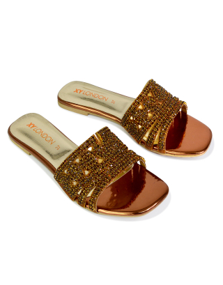 bronzer flat sandals