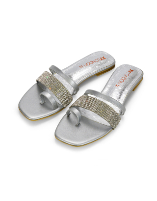silver diamante sandals