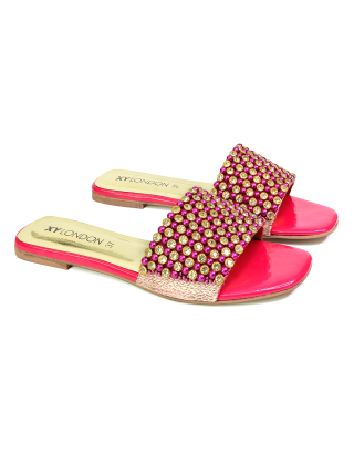 pink diamante flat sandals