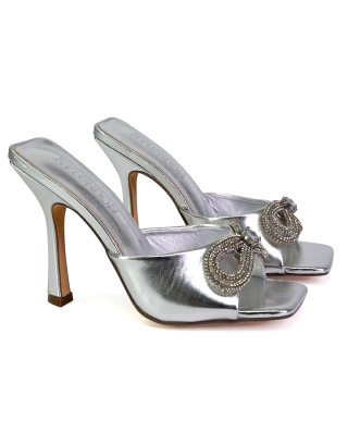 silver square toe heels