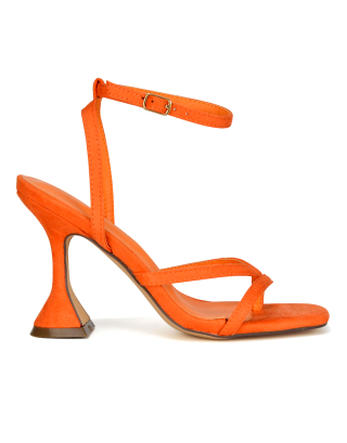 orange strappy heels, orange heels, orange high heels