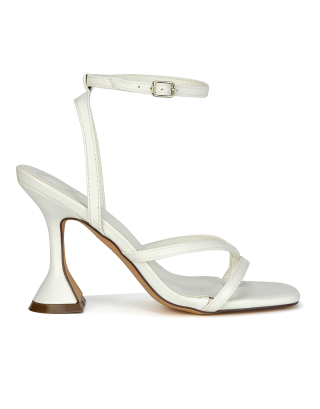 white strappy heels, white heels, white high heels