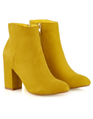 yellow boots, ankle boots, heeled boots
