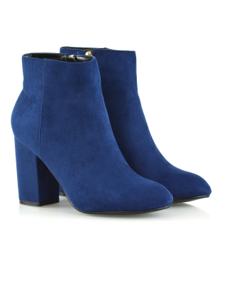 PEACHES NAVY FAUX SUEDE BOOTS, navy boots, navy ankle boots