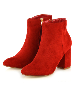 red boots, red ankle boots, red heeled boots