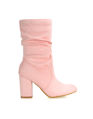 pink boots, pink ankle boots, pink heeled boots
