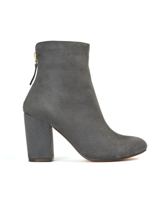 grey heeled ankle boots
