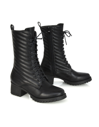 Black Calf Boots, Black Lace Up Ankle Boots, Black Mid Calf Boots