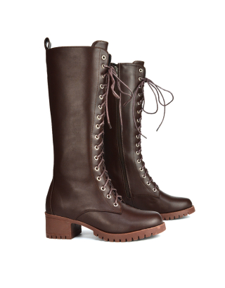Brown Biker Boots, Lace Up Boots, Knee High Boots
