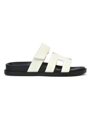 Lydia Cut Out Adjustable Strap Summer Flat Sandal Sliders in White