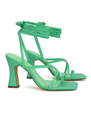Green High Heels, Green Lace Up Heels, Green Strappy Heels