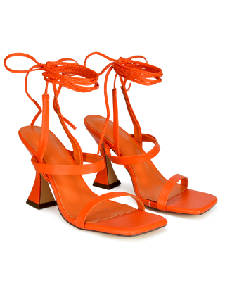 orange lace up heels
