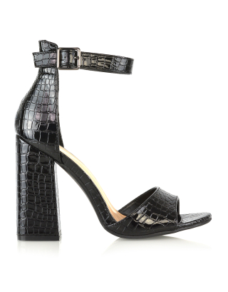 Sandal Heels In Black Croc