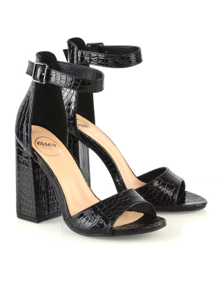 Sandal Heels In Black Croc