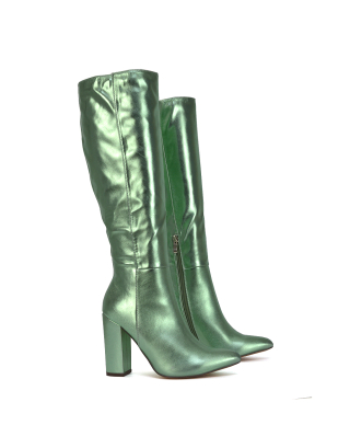 Green Knee High Boots, Green Heeled Boots, Green Long Boots