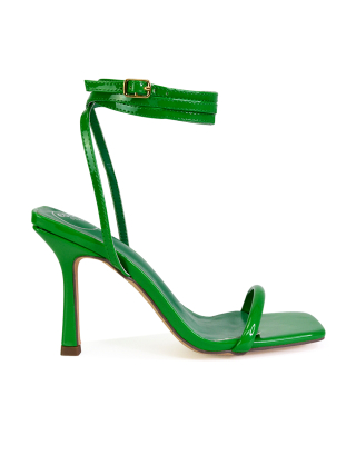 green heeled sandals