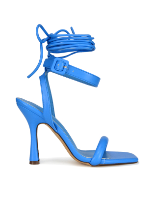 Althea Square Toe Lace up Strappy High Heel Sandals in Blue