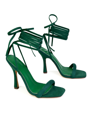 green lace up heels