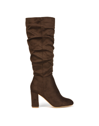 brown knee high boots, brown boots, brown heeled boots